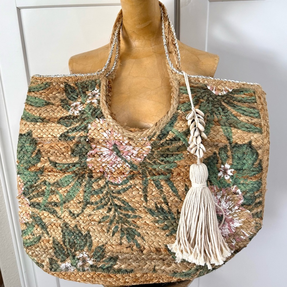 Floral Woven Tote Bag